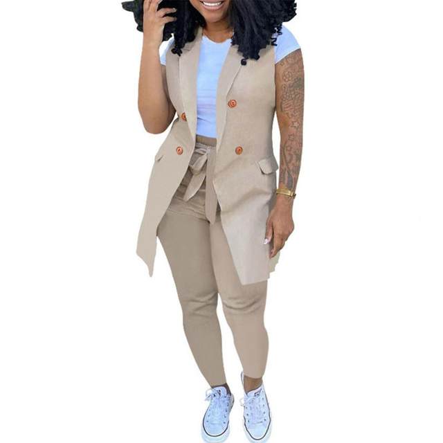 Gilet Long Sans Manches Femme Onsoyours - Cardigan élégant Double Boutonnage Coton