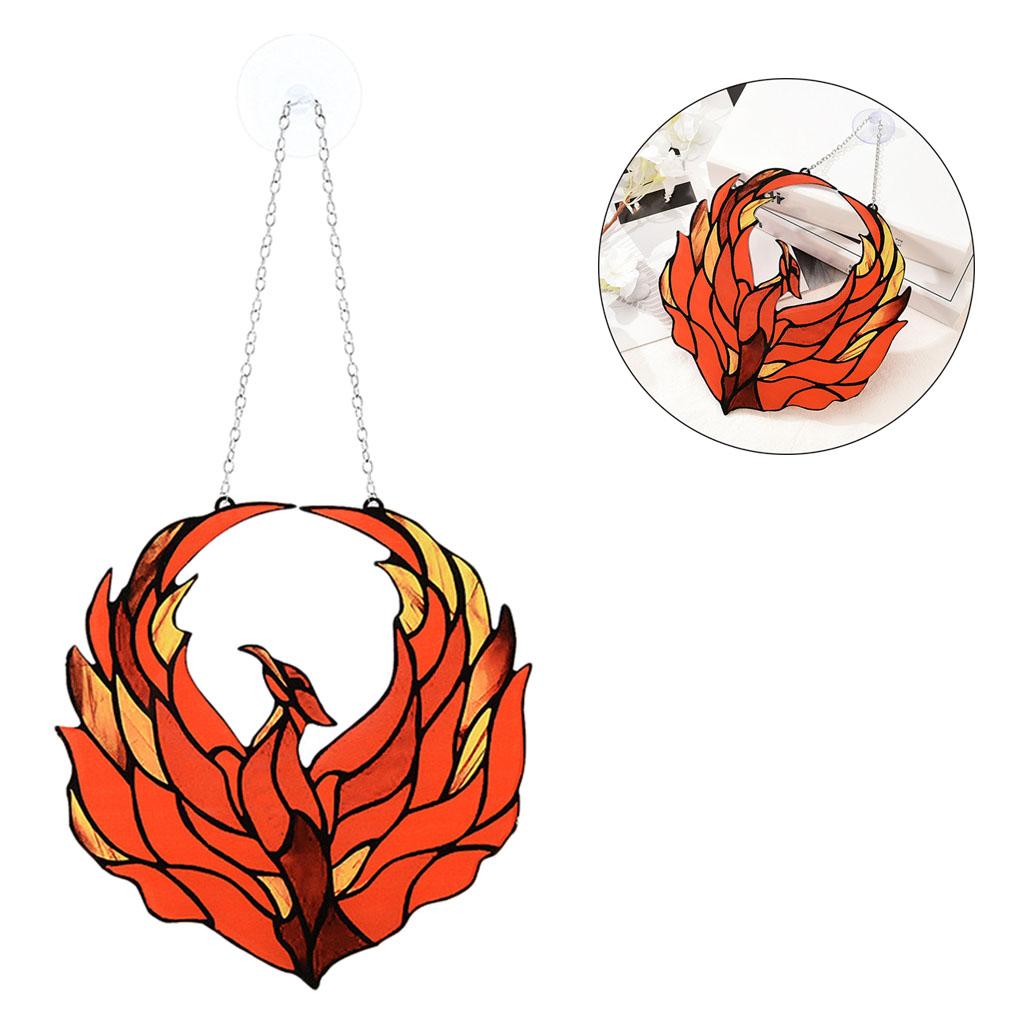 Stained Glas Phoenix Birds Window Panel Hanging Ornaments Stainglass Panel Pendant Home Decor Gifts for Lover