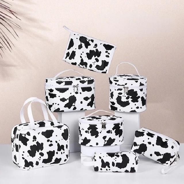 Alexsix Portable Cosmetics Bag Cow Printed Makeup Bags for Girls