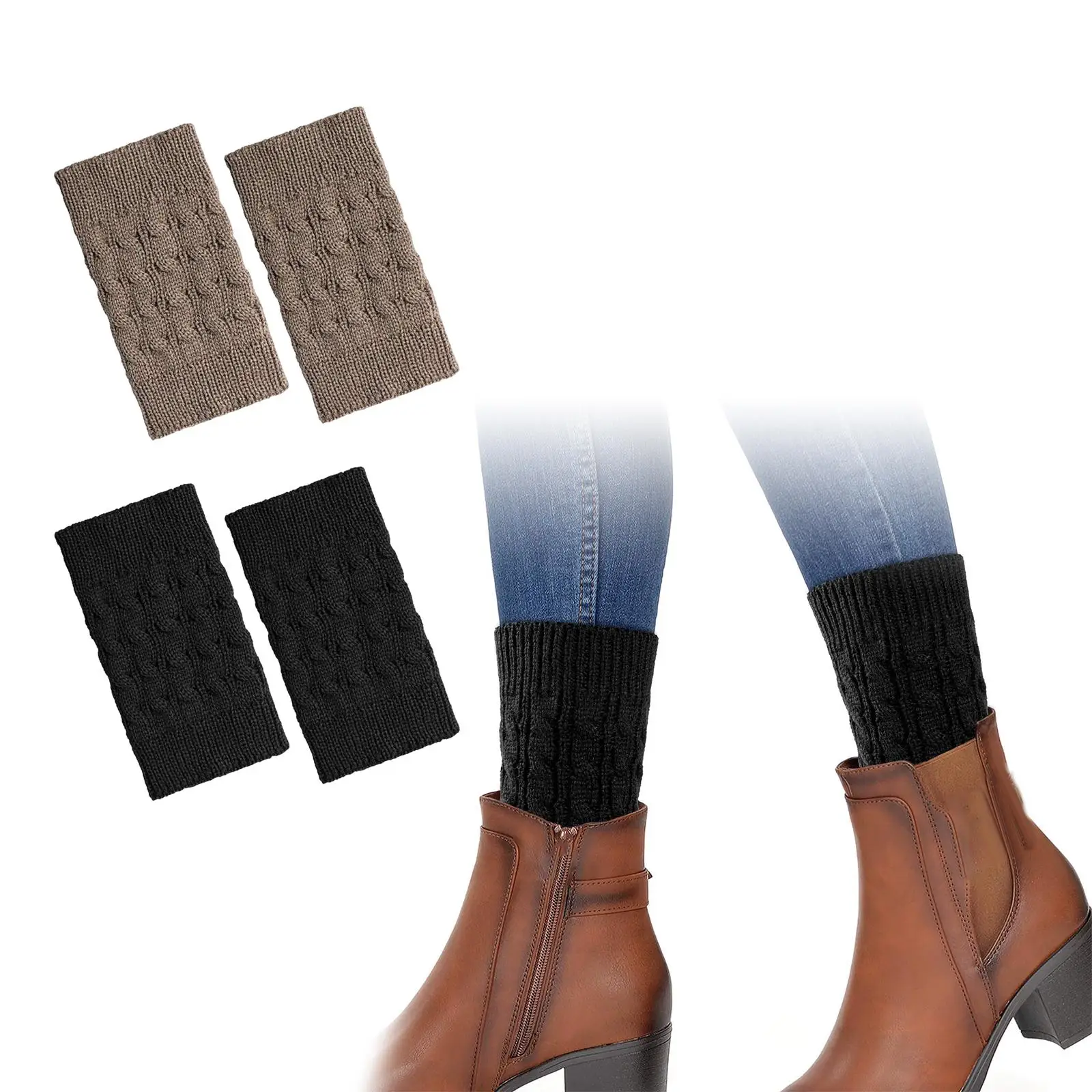 2Pairs Womens Boot Cuffs, Cable Knit Boot Toppers, Winter Boot Socks, Fashion Casual Leg Warmers