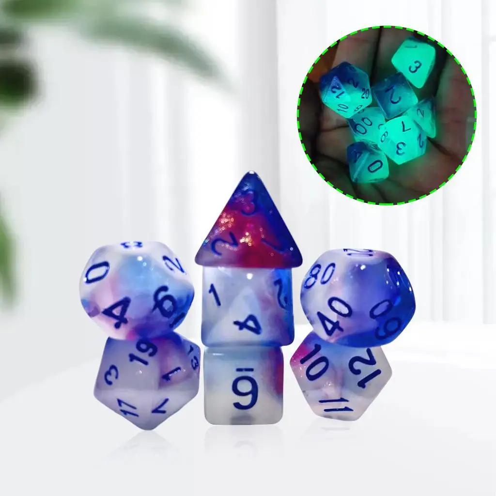 7Pack Acrylic Polyhedron Dice Glow in Dark for Teaching Prop Party Prop