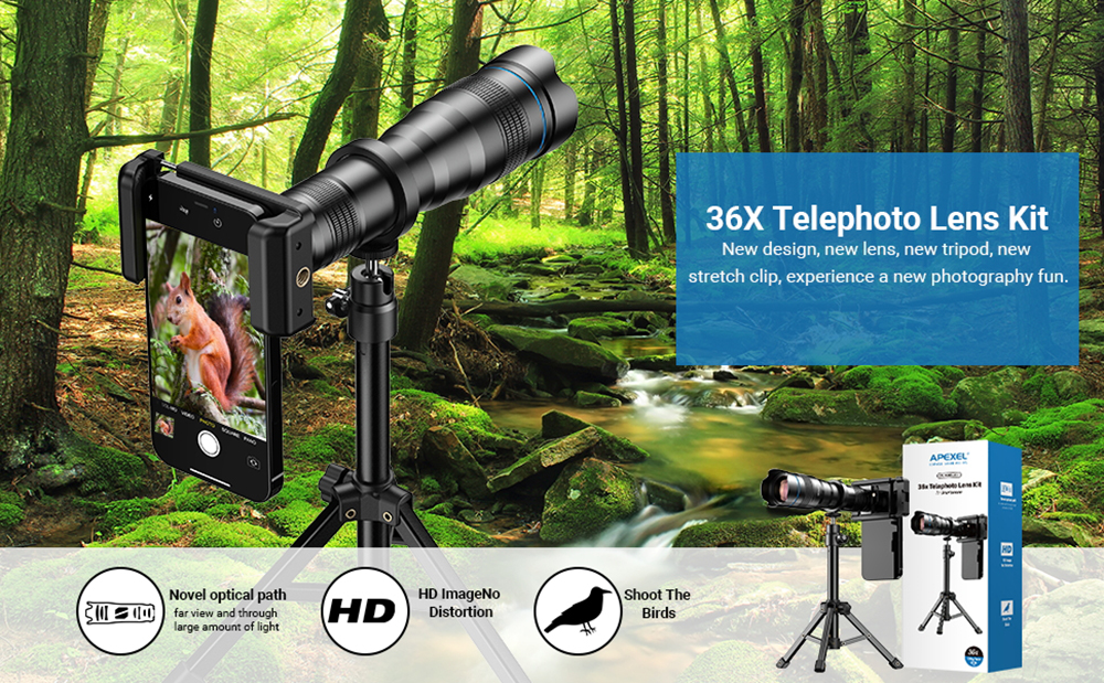 Telefônico, Lente Telefoto para Smartphones, Caça, Camping, Viagem, 36X