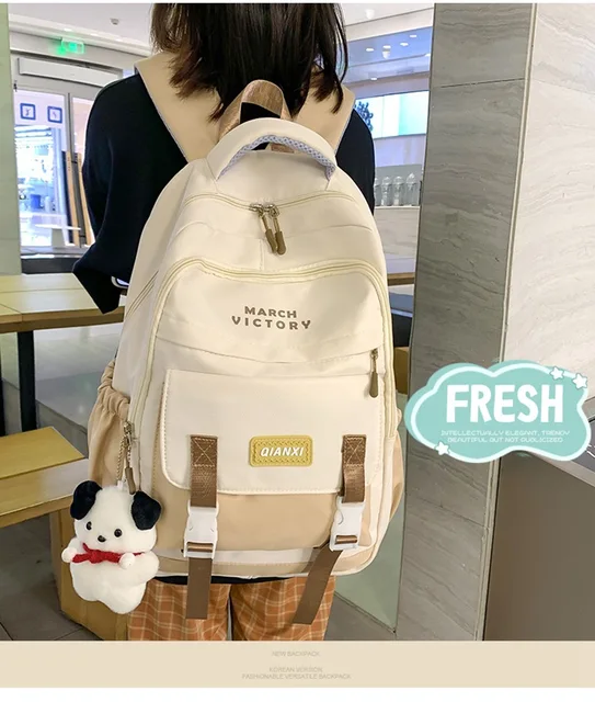 Kawaii Grid Pattern Women Backpack Fashion Multi Pocket Cute Female Backpack  College Student School Bags Girls Nylon Laptop Bag - AliExpress