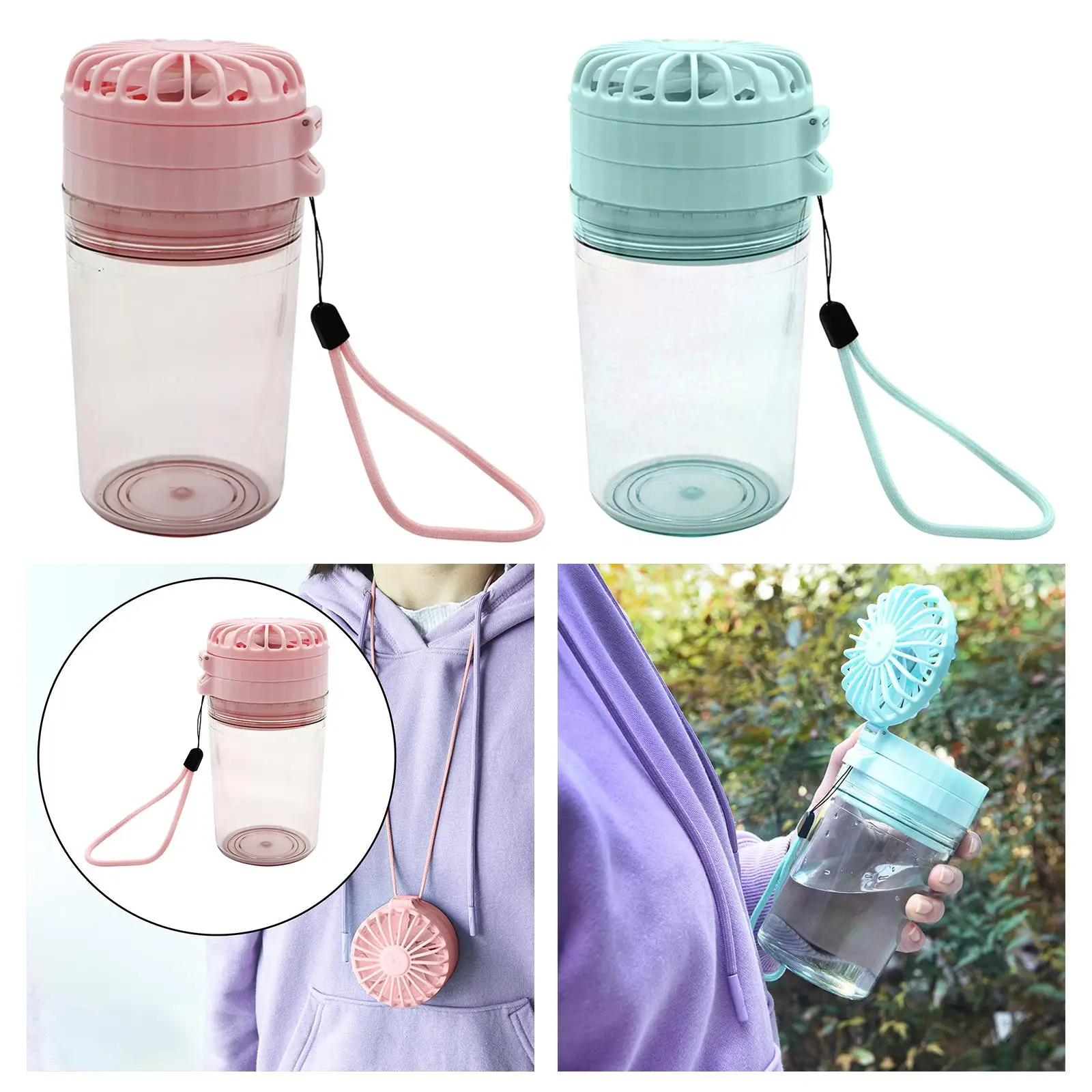 Water Bottle with Fan Adults Girls Kids Portable with 3 Speeds Summer USB Rechargeable for Travel Outdoor Camping Cycling Hiking