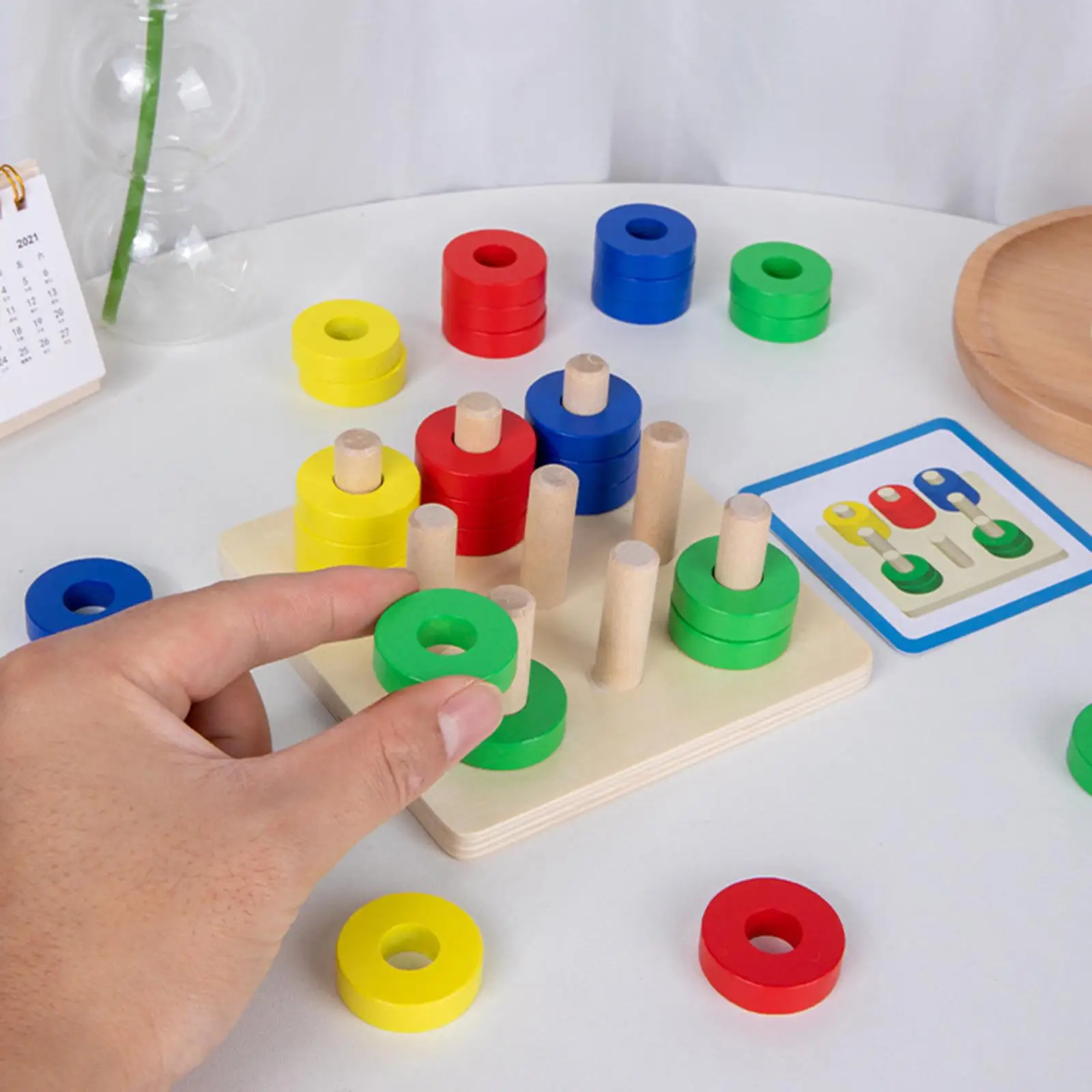 Wooden Geometric Stacker Toys Early Education Toys Puzzle Sorting Toys Board Game Stacking Nesting Blocks for Ages 3+  Toddlers