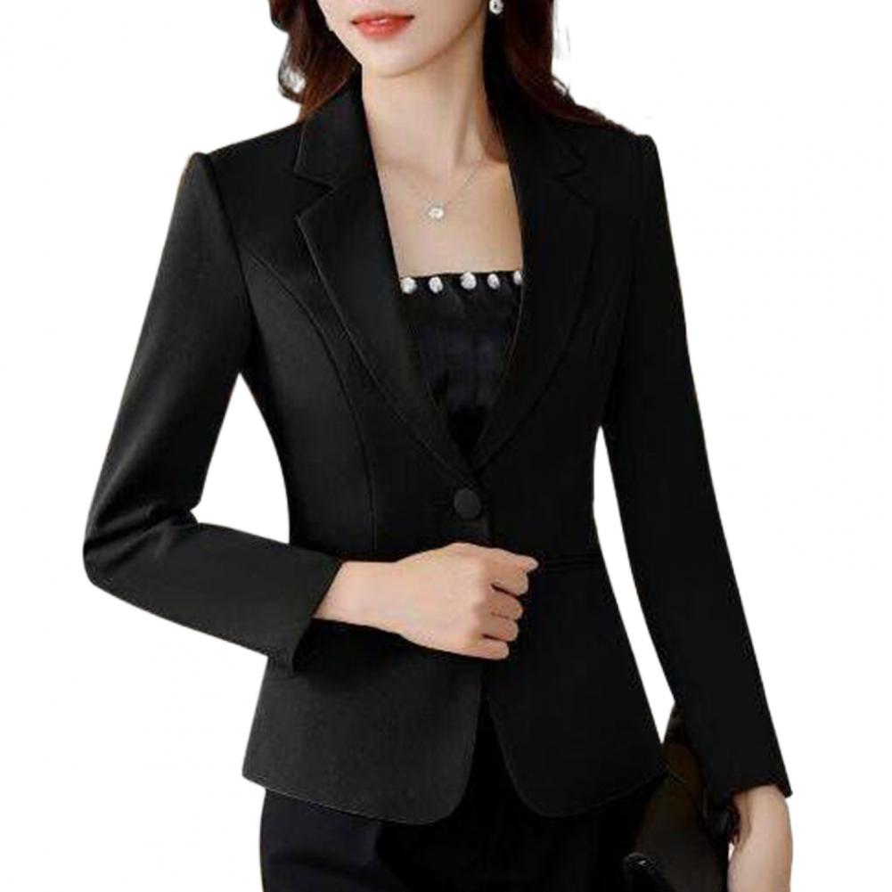 feminino outono blazer cor sólida lapela único botão cardigan quente formal com decote em plus size senhora do escritório negócio terno casaco