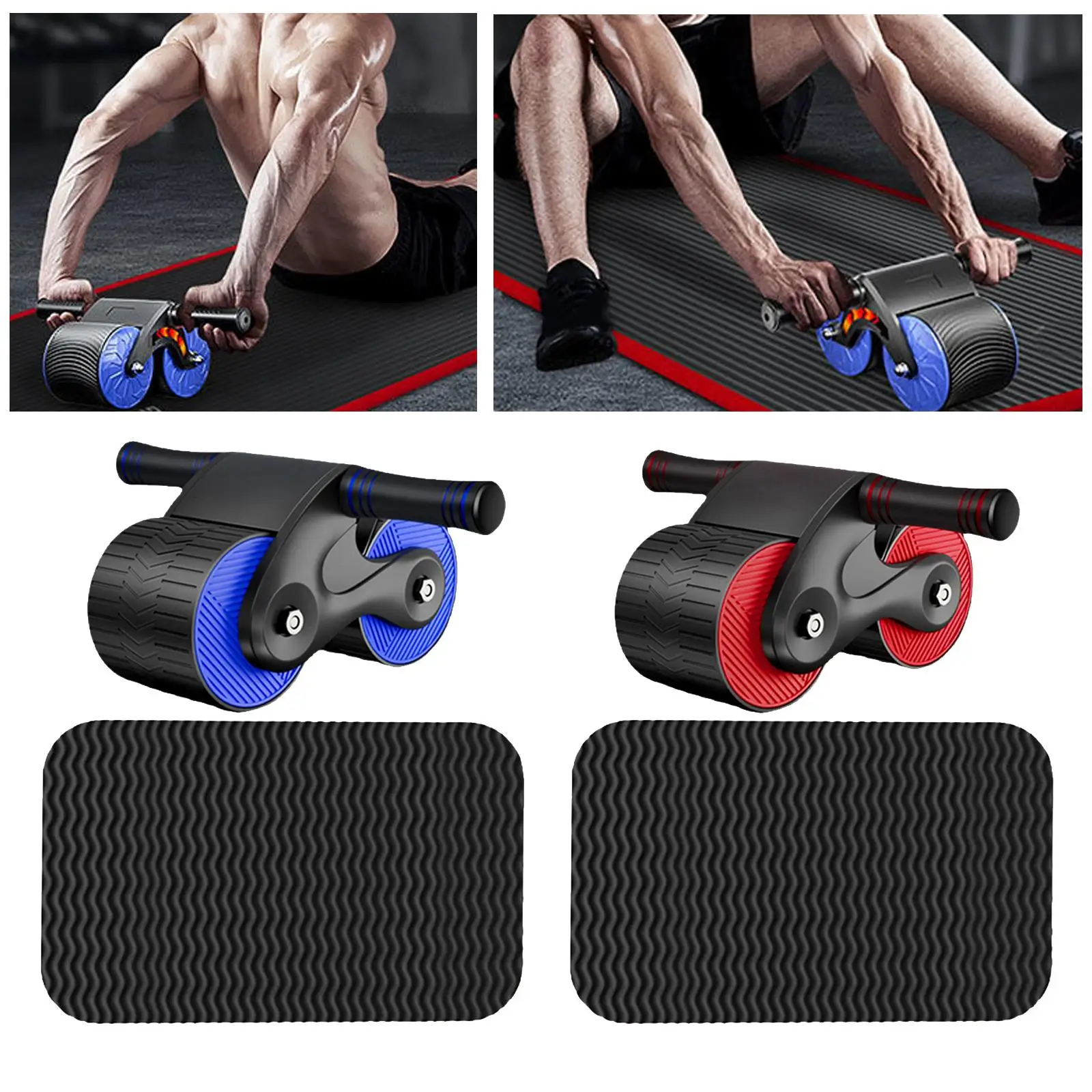 Abdominal Roller, Exercise Waist Trainer Devices Equipment Body Building Training Ab Double Wheel Roller for Home Workout