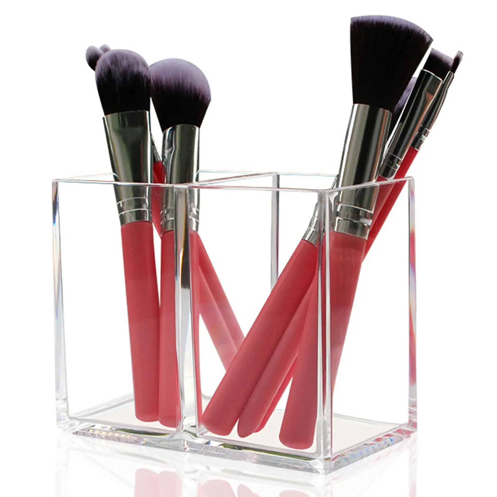 Clear Makeup Brush Holder 2 Grids Large Capacity Desktop Organizer Box Pen Pencil Cup Holder Display Holder Cosmetic Container