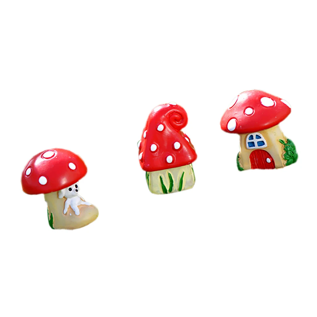 3pcs Mini Resin Mushroom Dollhouse Bonsai Fairy Garden Landscape Decors