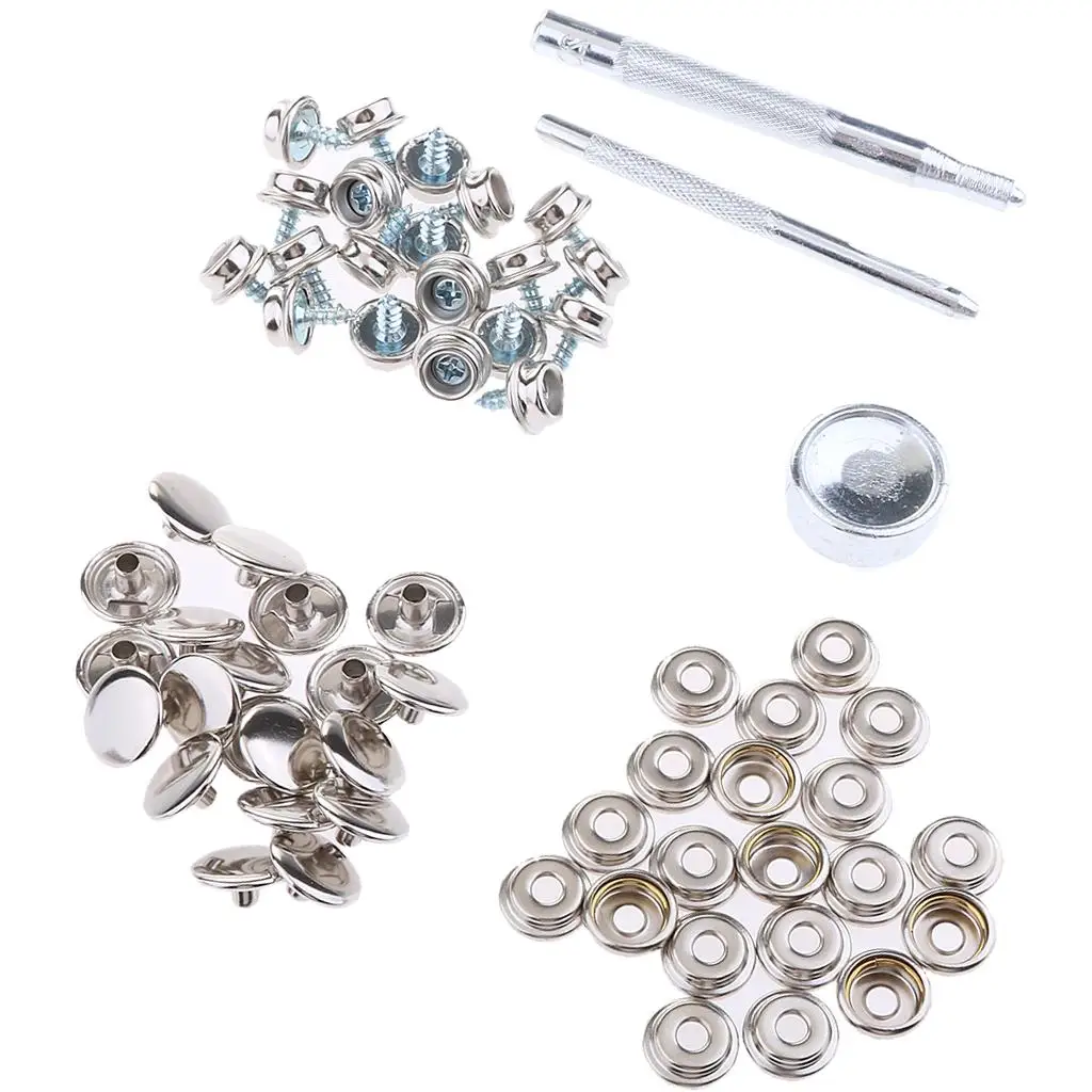 63 Pieces Marine Boat Canvas  Fastener 3/8inch Screw Studs Repair Kit with Installation Tool