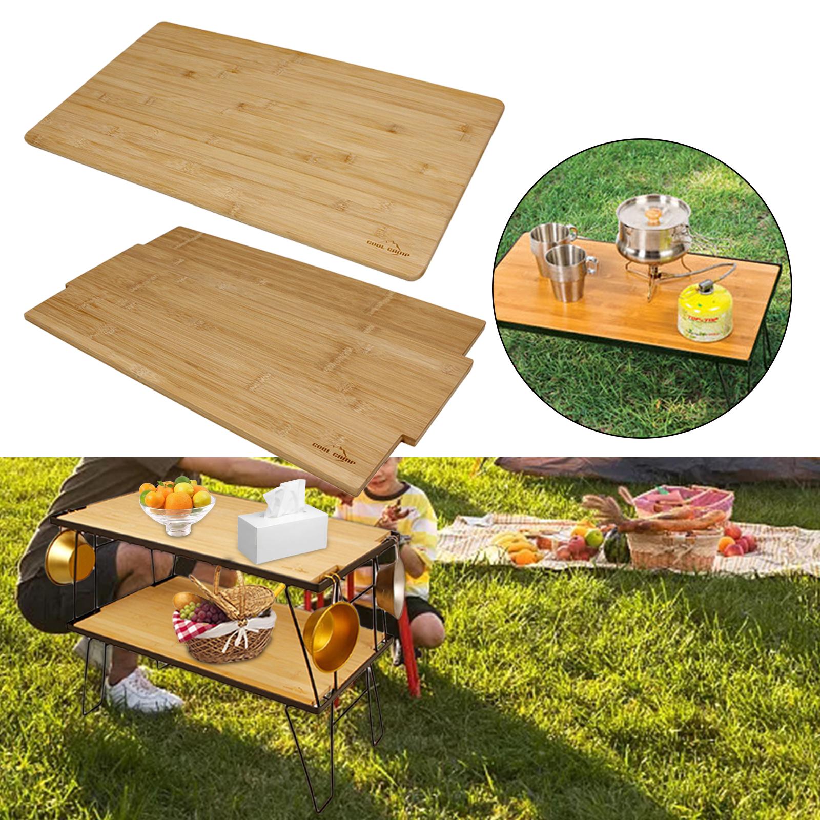 Multifunctional Foldable Table Storage Rack Camping Table Bamboo Wood Board BBQ for Backpacking Picnic Hiking