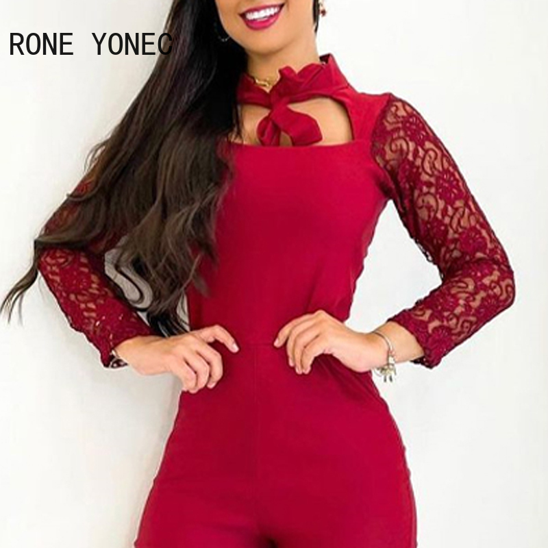 assimétrico pescoço bodycon trabalho magro macacão vermelho