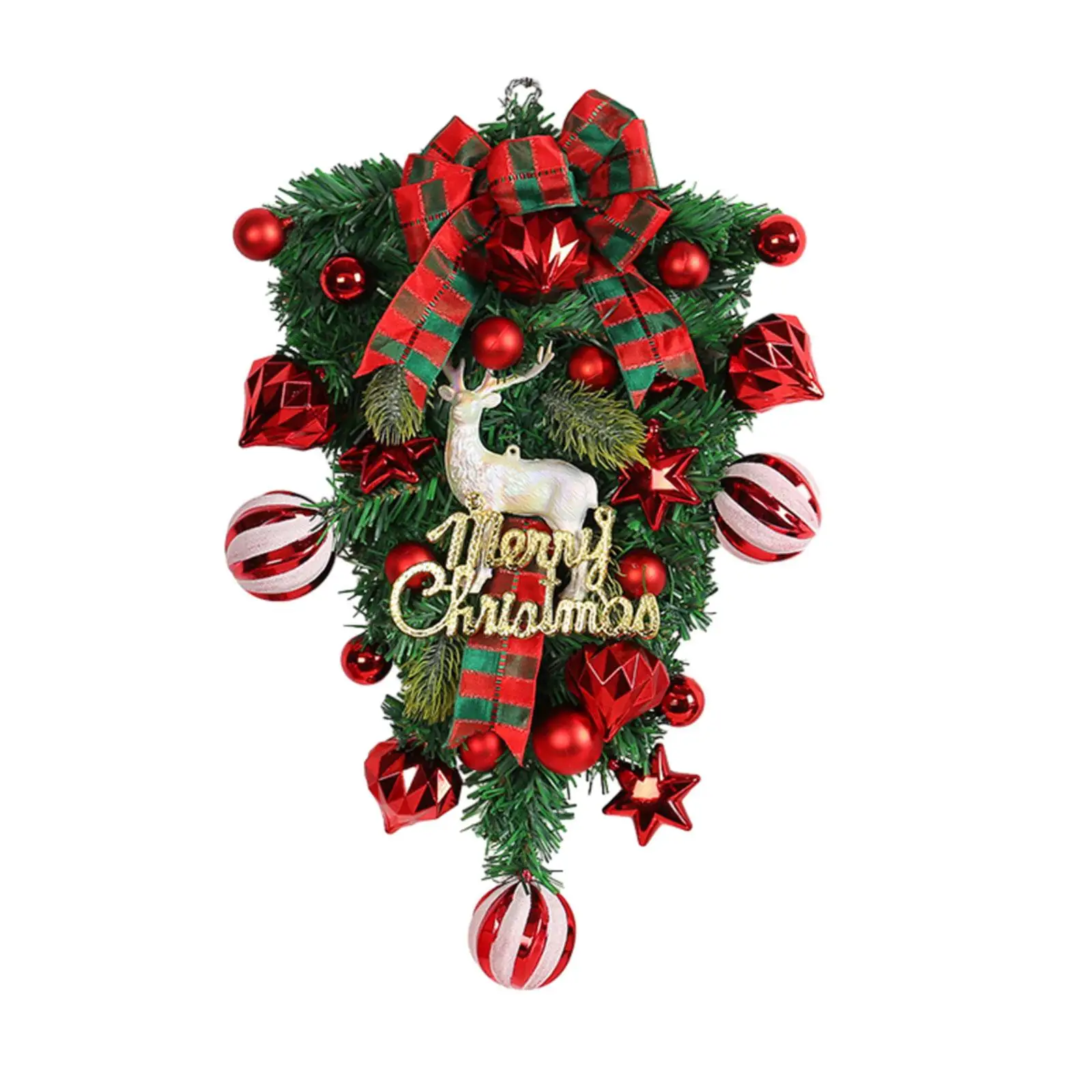 Christmas Teardrop Swag Decorative Wall Hanging Ornament Christmas Wreath Xmas Garland for Party Shelf Home Garden Decor
