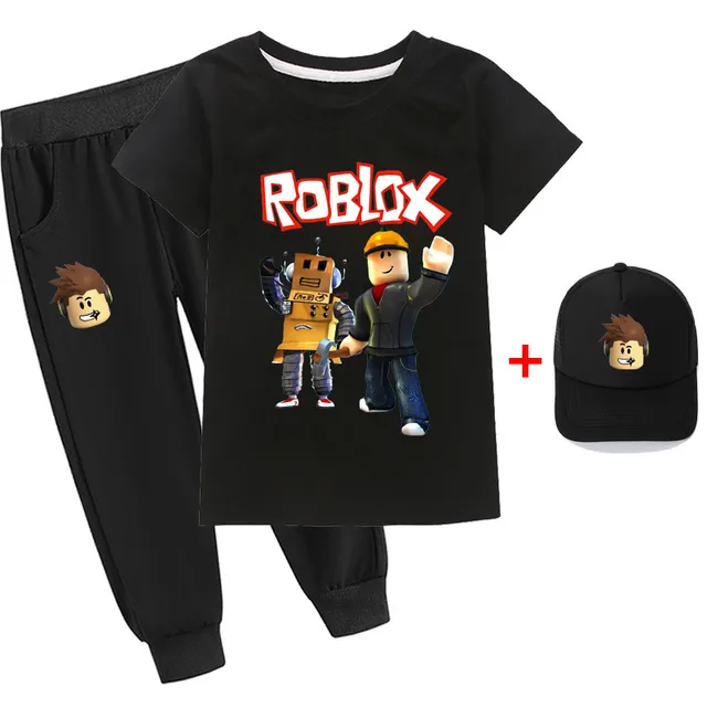 Roblox-camiseta e chapéu de duas peças de manga curta, terno de duas peças,  periférico de jogo, algodão fino, meninos e meninas, melhor presente, novo  - AliExpress
