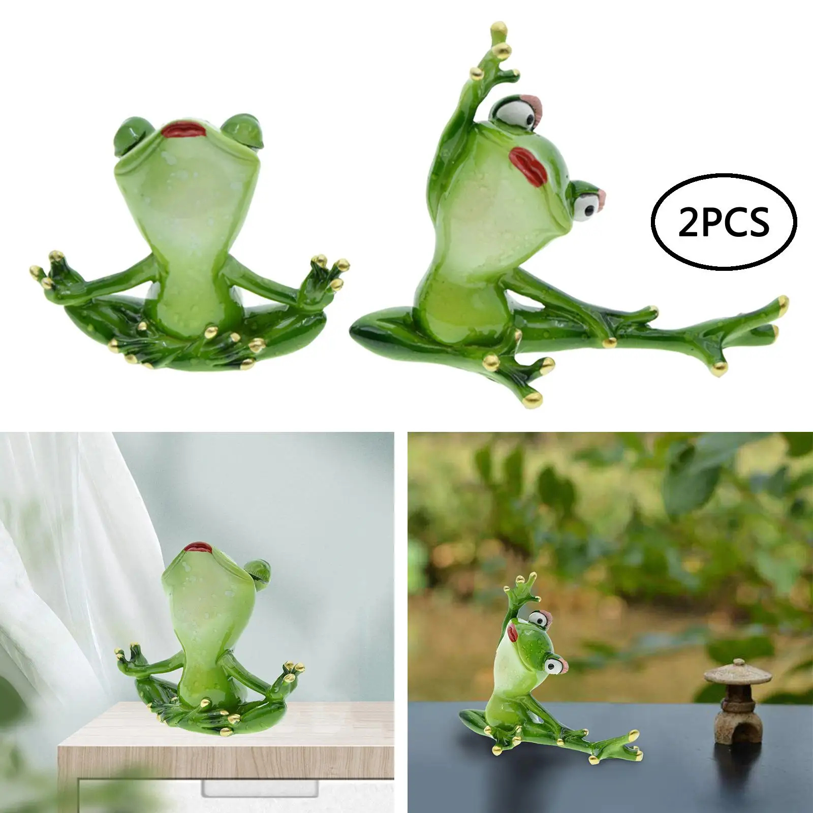 2Pcs Resin Yoga Frog Figurine Statue Sculpture Model Art Crafts for Table Shopwindow Office Photo Props Bookshelf Bedroom Decor