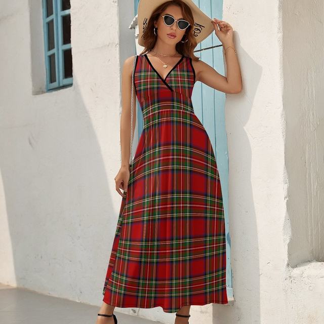 Royal Stewart Tartan Plaid Sleeveless Dress elegant women's sets