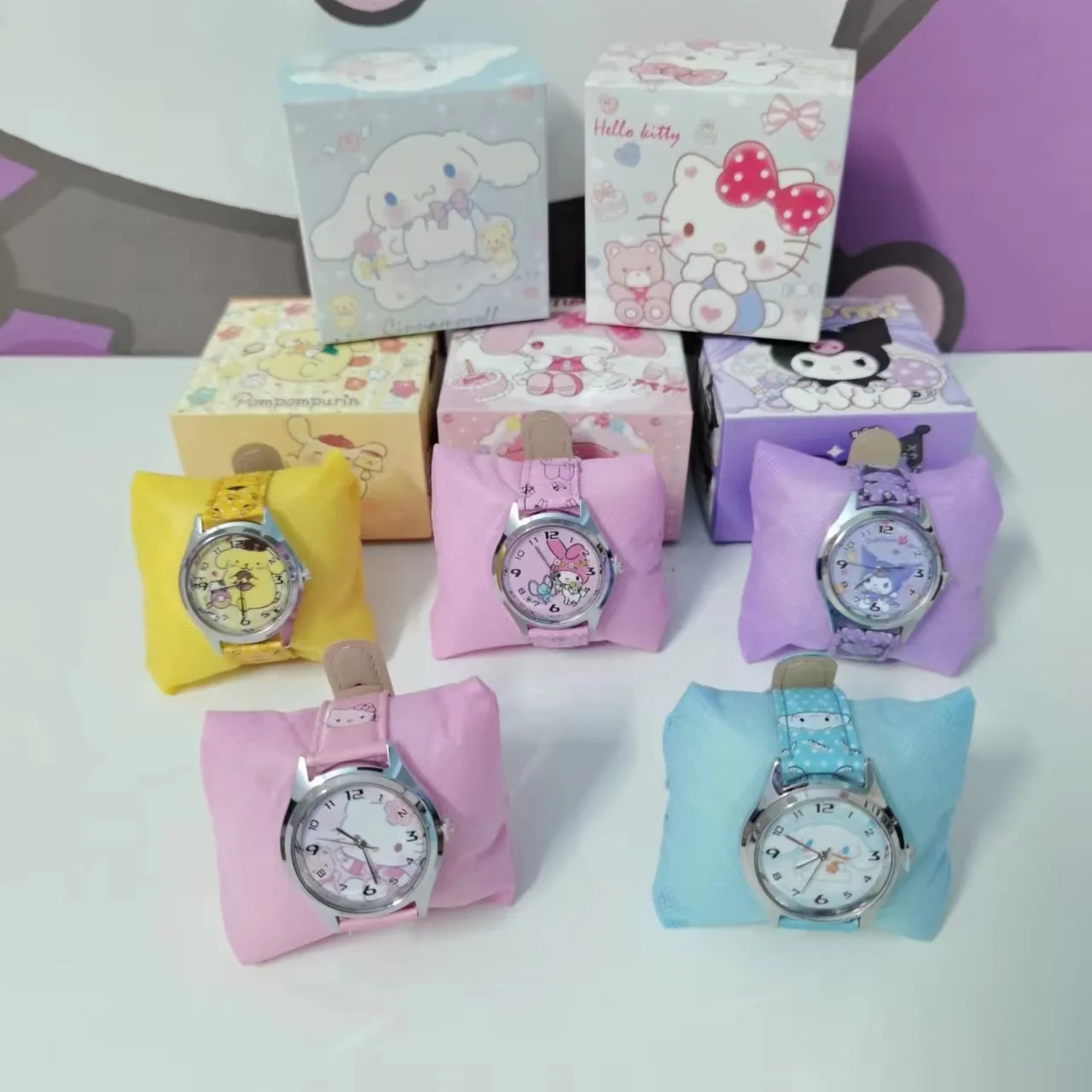 ساعة Anime Sanrio Pu الجلدية الإلكترونية Kulomi Big-Eared Dog Melody ساعة للأطفال هدية مع صندوق هدايا