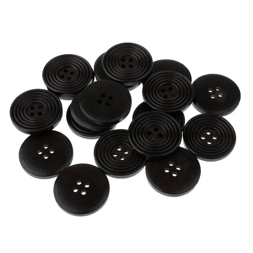 20 Pieces 30mm Handmade Round Coffee Black Wood Buttons 4 Holes Sewing Buttons for Garment Decoration
