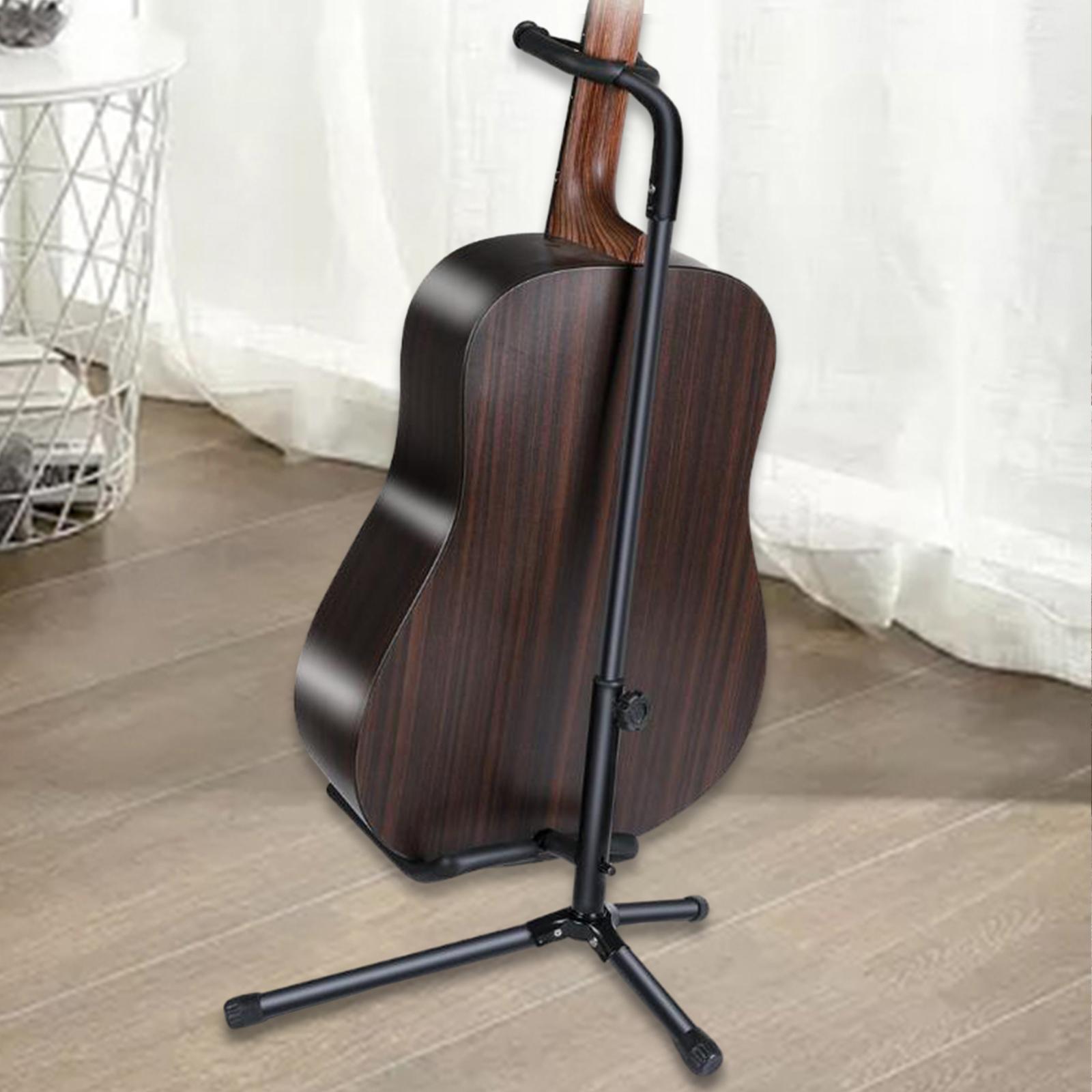 Guitar Stand Floor Ukulele Stand Folding Non Slip Rubber Feet Metal Electric Acoustic Floor Holder Adjustable 22.44-31.50inch