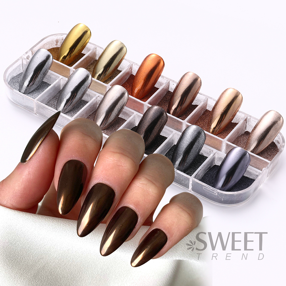 Best of 12 Grid Winter Mirror Rainbow Nail Glitter Powder Metal Effect Pigment Colorful Fine Rubbing Dust Metallic Chrome Manicure Decor Reviews & Tips - Image 6