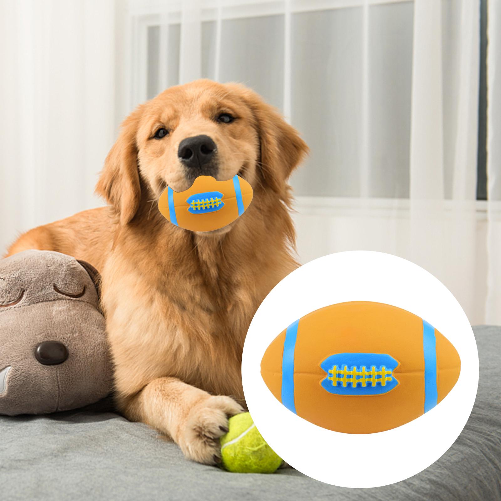 Pet Dog Toys Teething Squeaky Balls Interactive Chew Toys Puppy Playing Training Rubber Rugby for Small Medium Large Dogs
