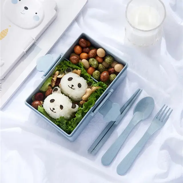 Xinhuadsh 1 Set Bento Box Cartoon Shape Compartment Design Snap-design Good  Sealing with Tableware Kawaii Kindergarten Children Lunch Box Daily Use