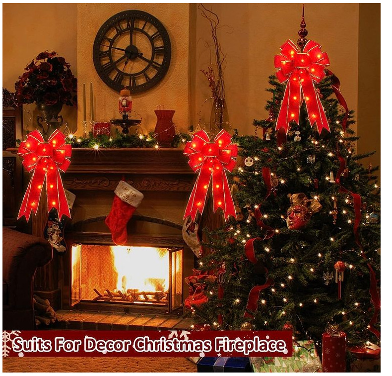 Description Picture 5 of item2024 Christmas Decorations For Home LED 28X50cm Large Luminous Ribbon Knot Handmade Creative Christmas Tree Decoration Bow