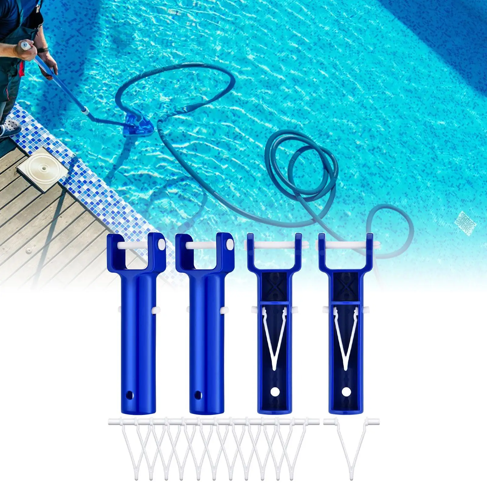 4x Pool Vacuum Head Handle Pool Accessory Sturdy Pool Brush Head Handle with V Clips for Swimming Pool Vacuum Pool SPA Vacuum