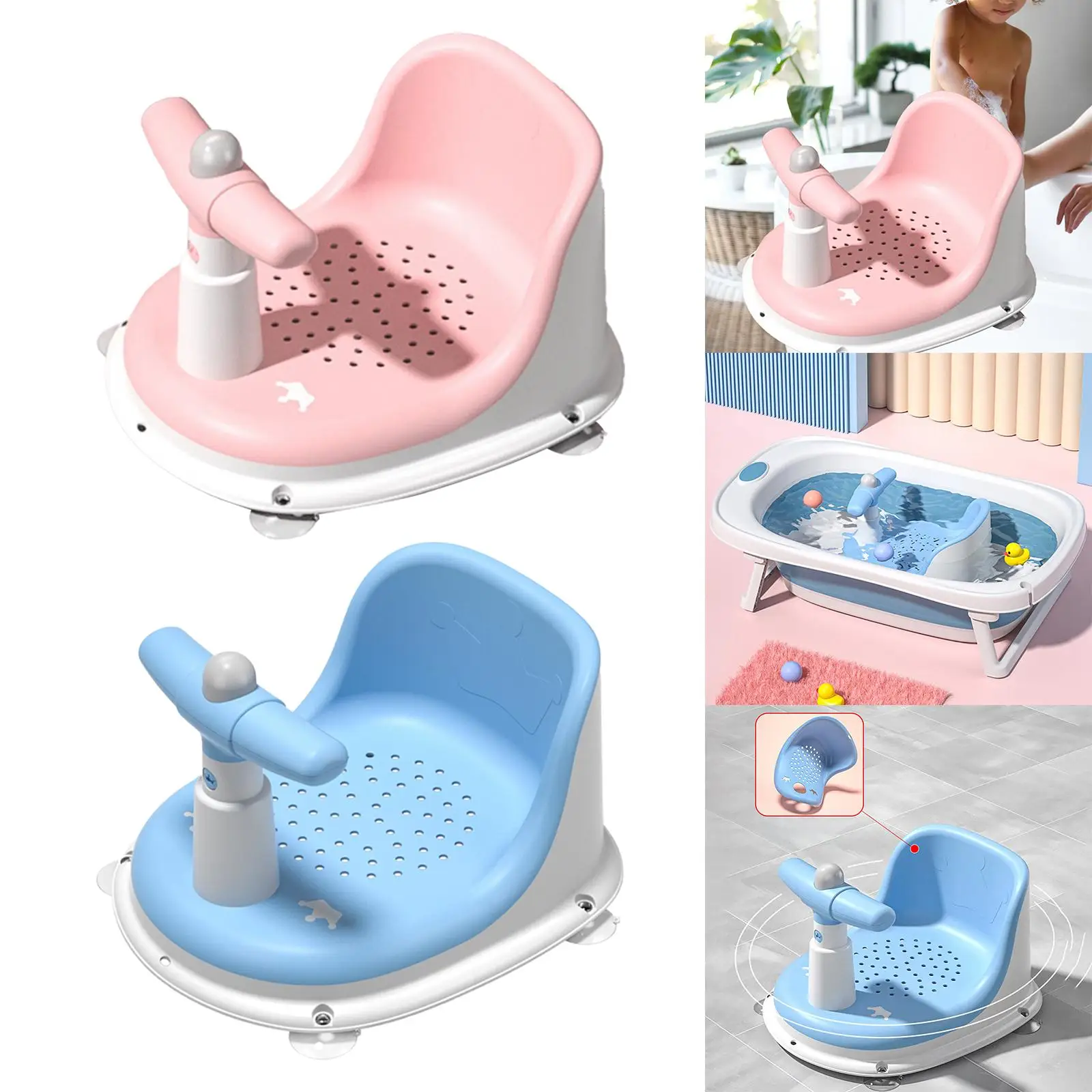Baby Bath Seat with Secure Suction Cups Stable Soft Mat Hanging for Home