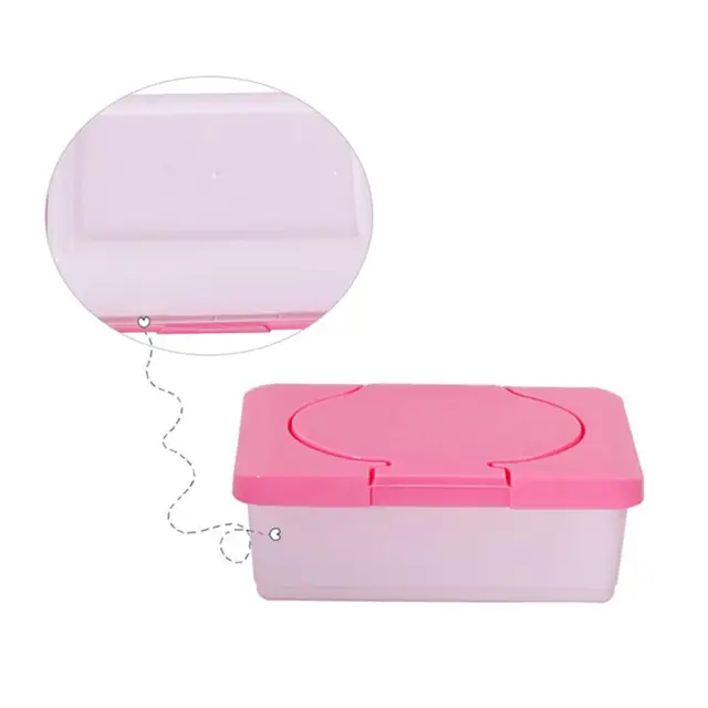  Yuanxue - Caja transparente para toallitas húmedas y húmedas,  soporte para caja de pañuelos para bebés, dispensador fresco con tapa  sellada, a prueba de polvo para oficina en casa (rosa) 