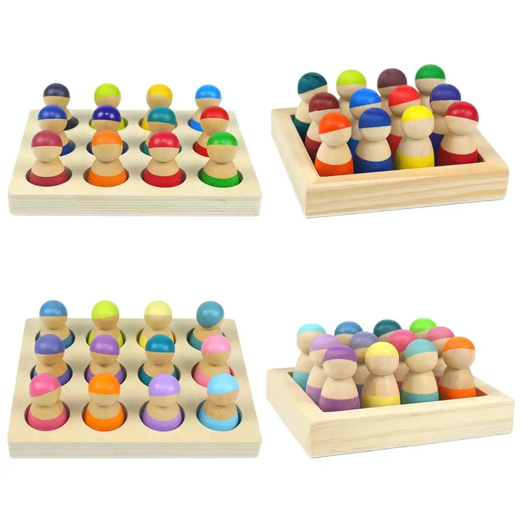 Stacking Toy Wooden Figurine Miniature Toy Preschool Wood Pretend Play Toy