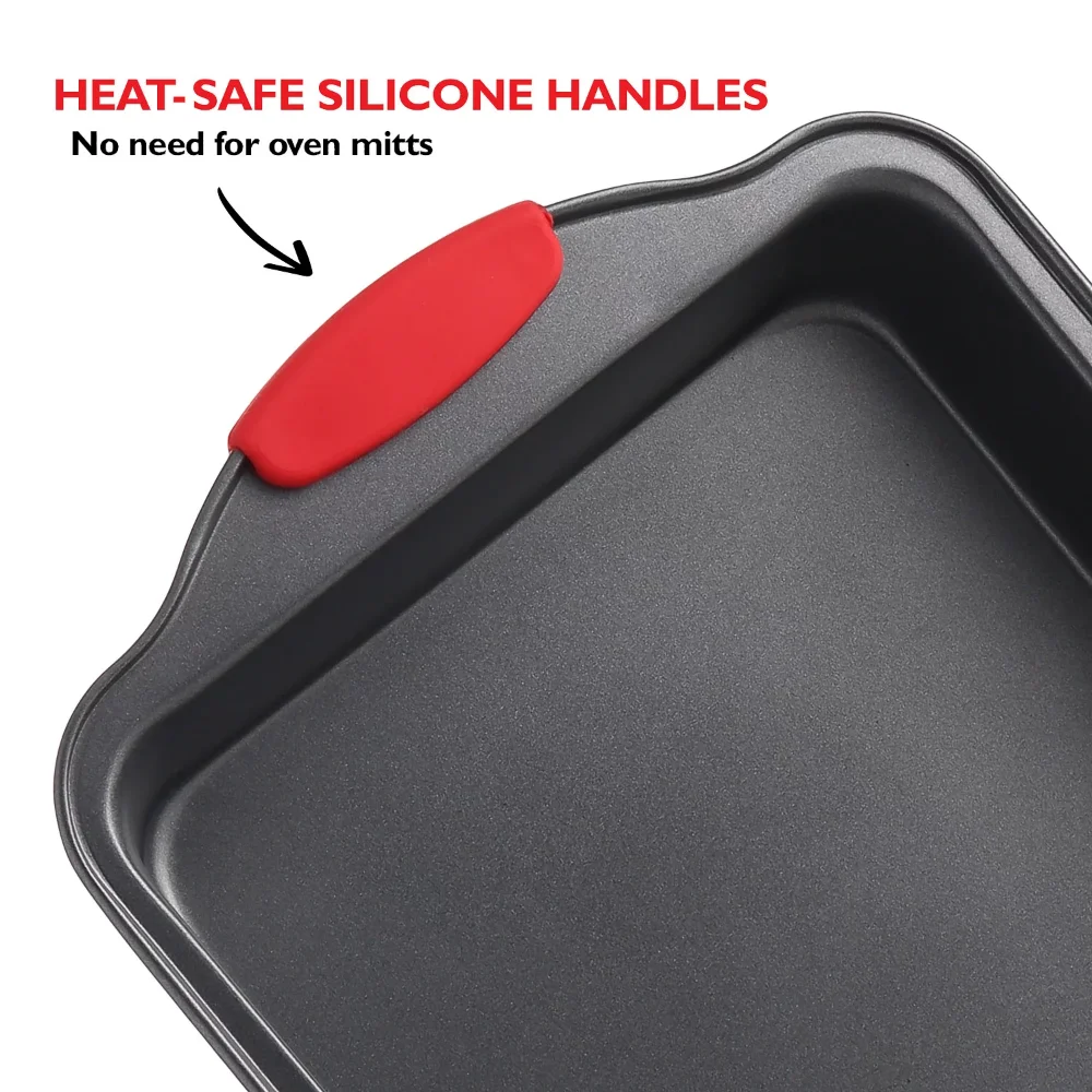 Nonstick Carbon Steel Bakeware Set - 15-Piece Baking Tray Set with Silicone Handles - Oven Safe Cookie Sheets, Baking Pans
