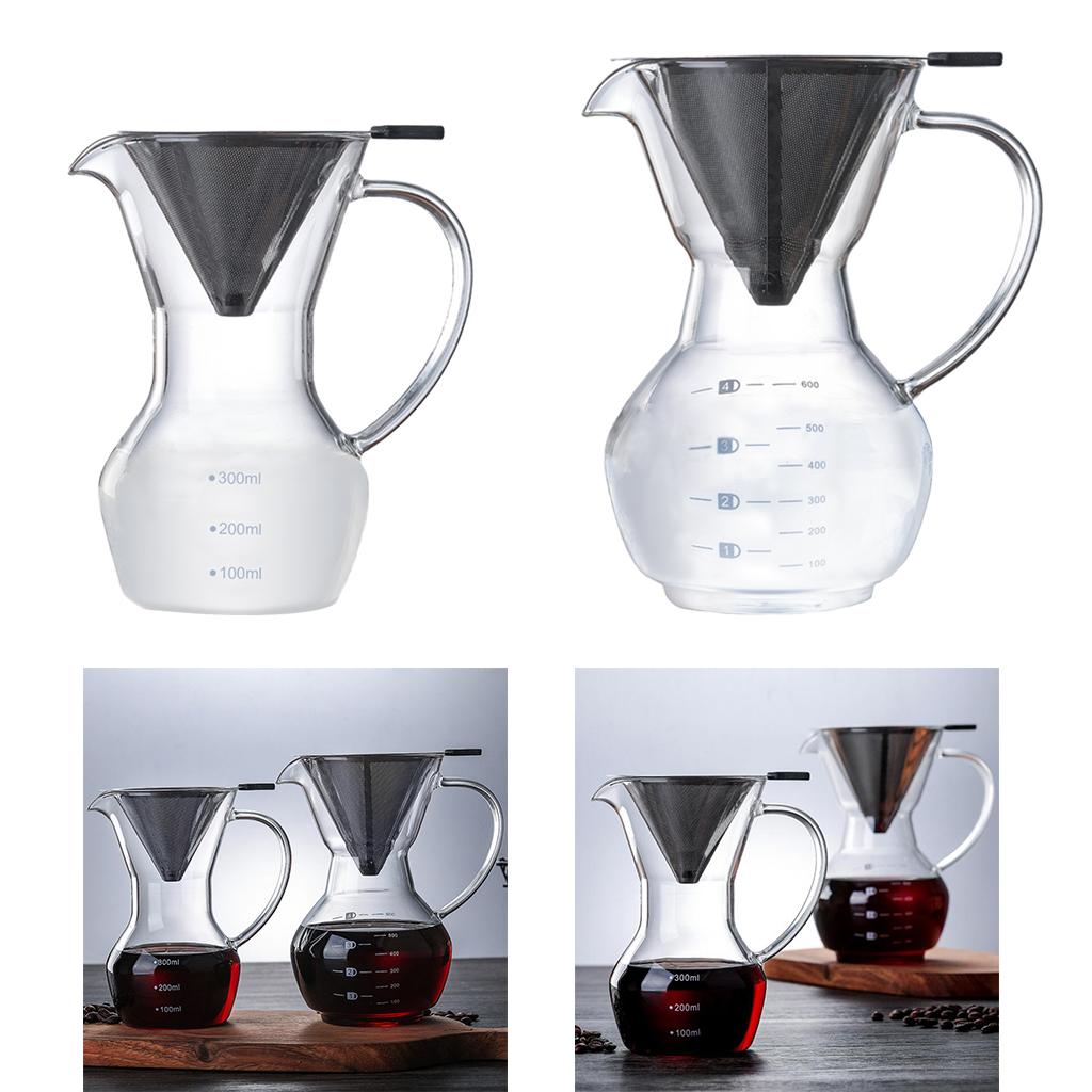  Coffee Maker Glass Carafe Coffee Dripper Heat Resistant Stainless Steel Paperless Filter for  Apartment