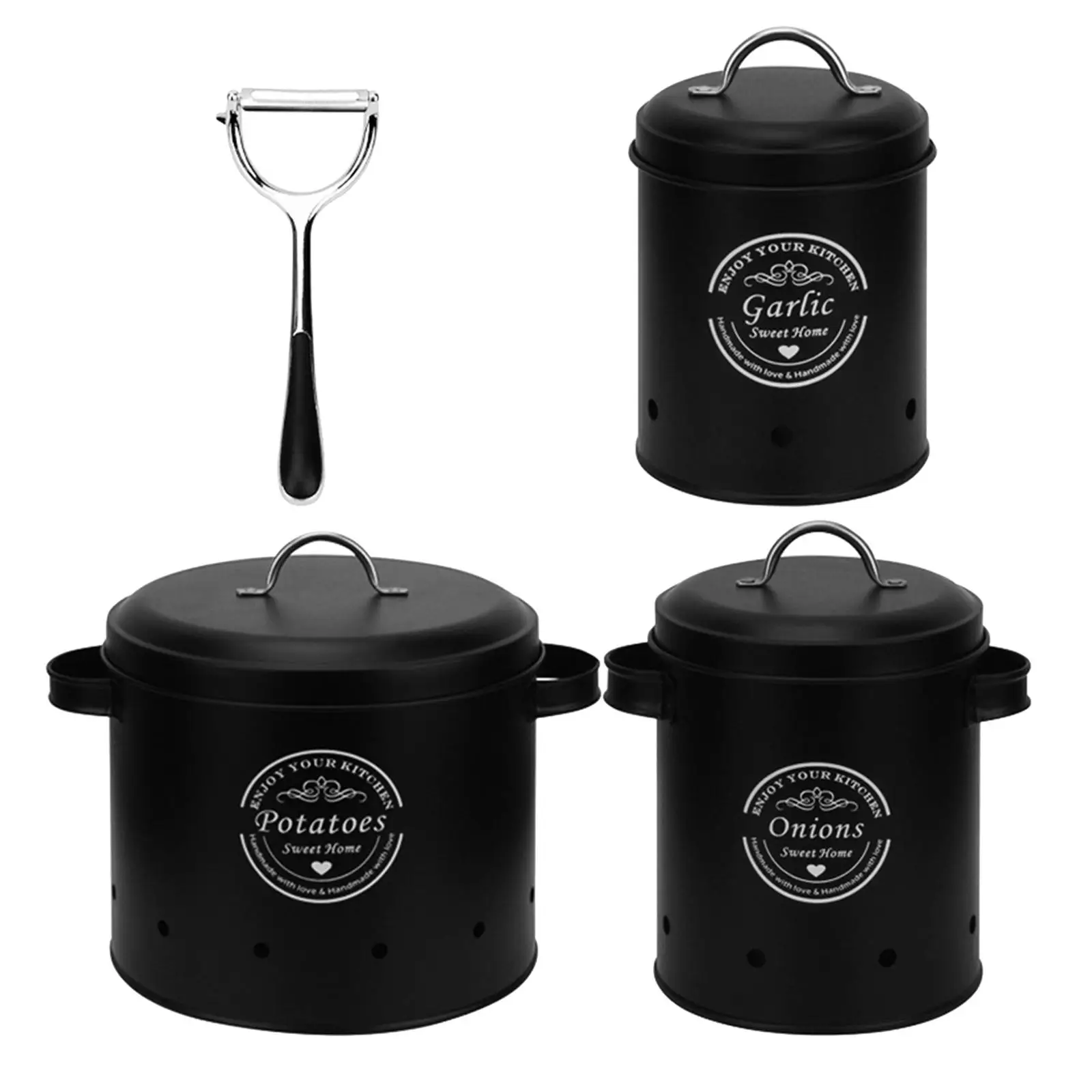 3 Pieces Potato Onion Garlic Canister Set with Airtight Lid Tins for Counter