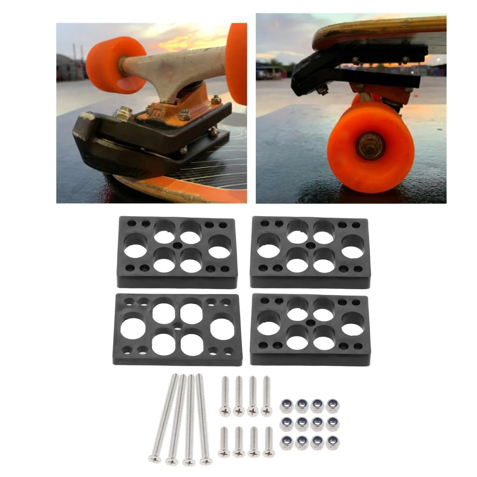 4Pcs Skateboard Riser Shock Pads with Hardware Screw Shock Pads for Skateboard Impact Absorption
