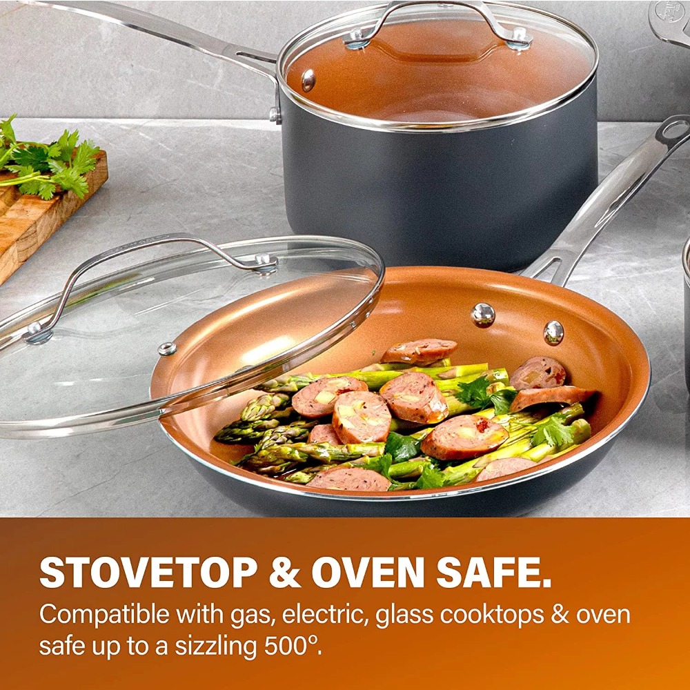 NonStick Copper Coating Pot Sets for Cooking Dishwasher and Oven Safe