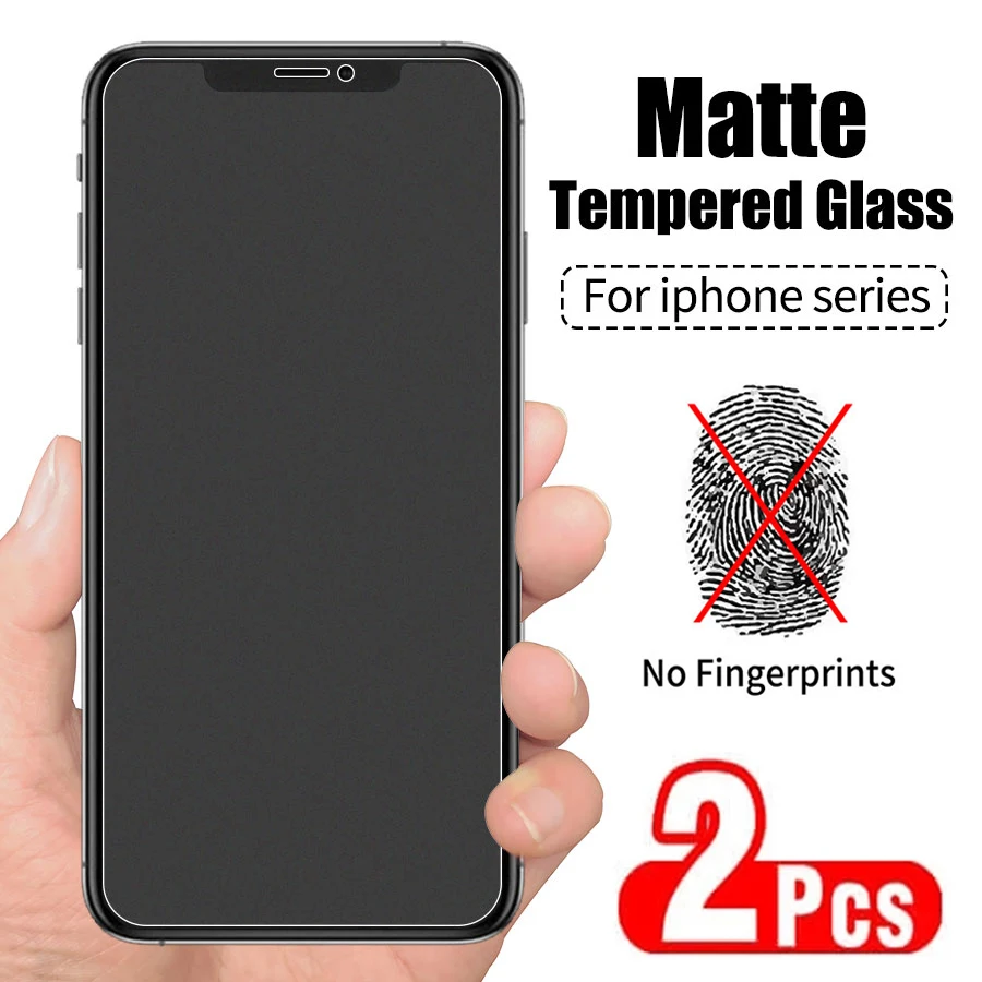 1-2Pcs No Fingerprint Screen Protectors for iPhone 11 12 13 Pro Max Mini Matte Tempered Glass for iPhone 7 8 6 Plus XR X XS Max
