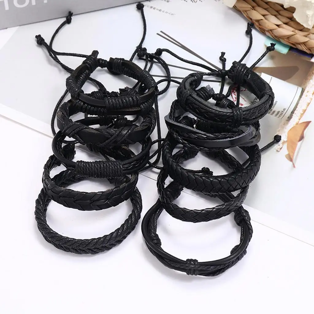 10 Pieces Braided Leather Bracelet Punk  for Girls Couples Women