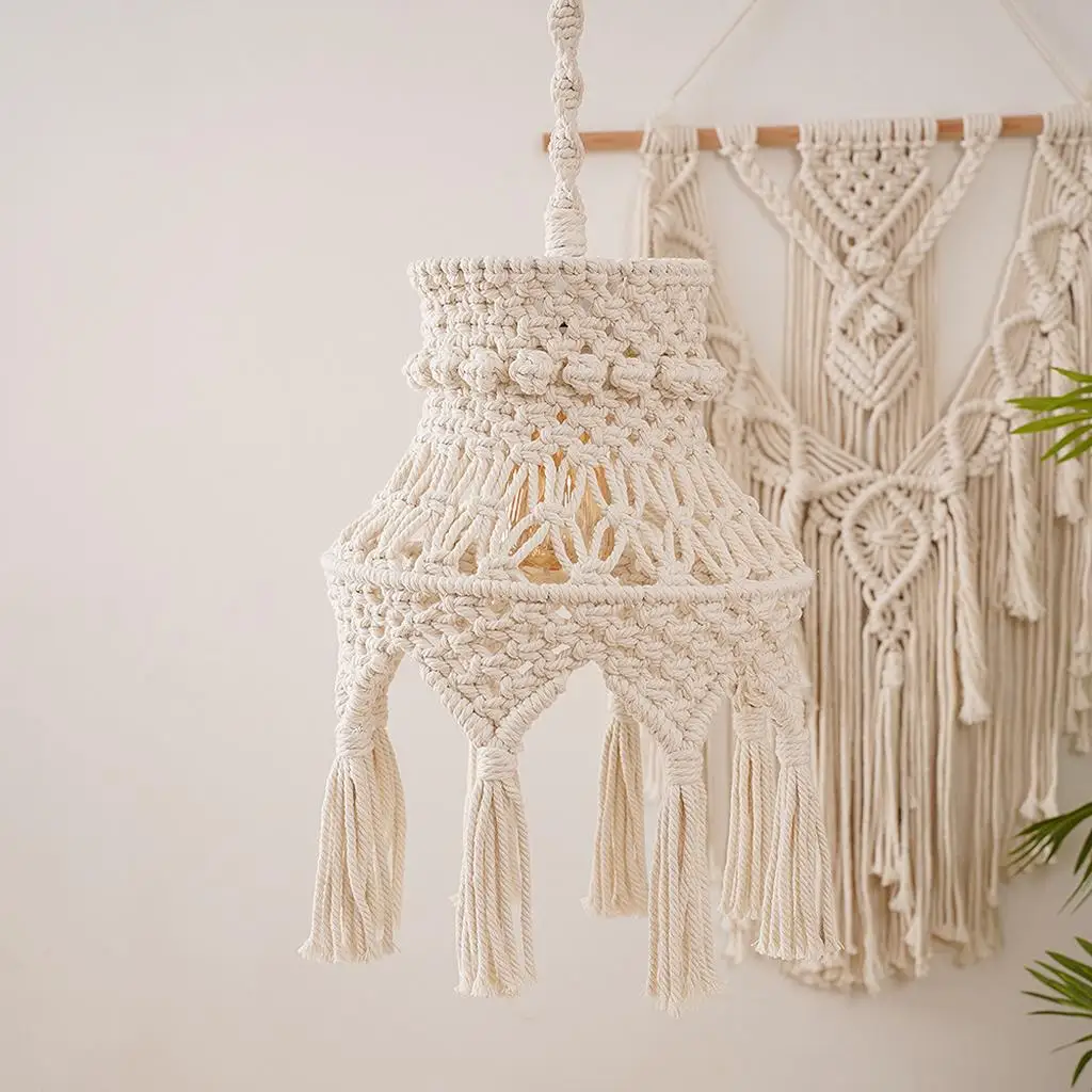 Handmade Macrame Ceiling Lamp Shade  Hanging Pendant Light Cover Shade for Dorm Room Nursery 