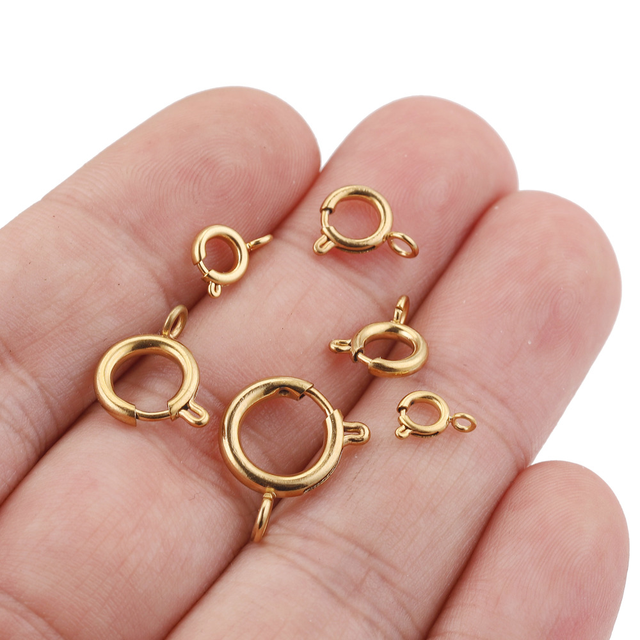 10pcs Stainless Steel 18K Gold Spring Ring Clasp With Open Jump