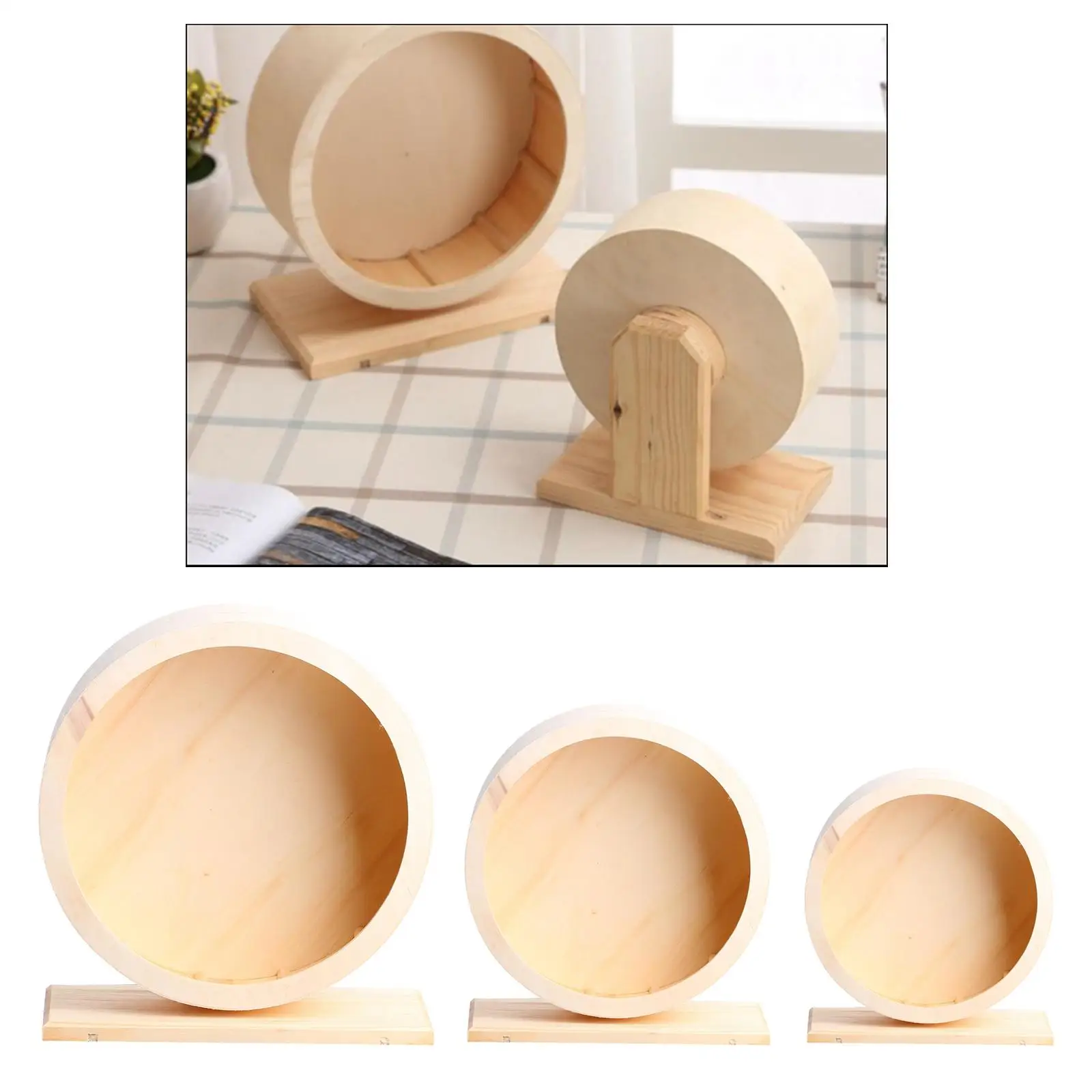 Hamster Wooden Wheel, Small Animal Toys Wooden Mute Mat Hamster Running Wheel  Bear Chinchilla Guinea Pig Hamster Toy