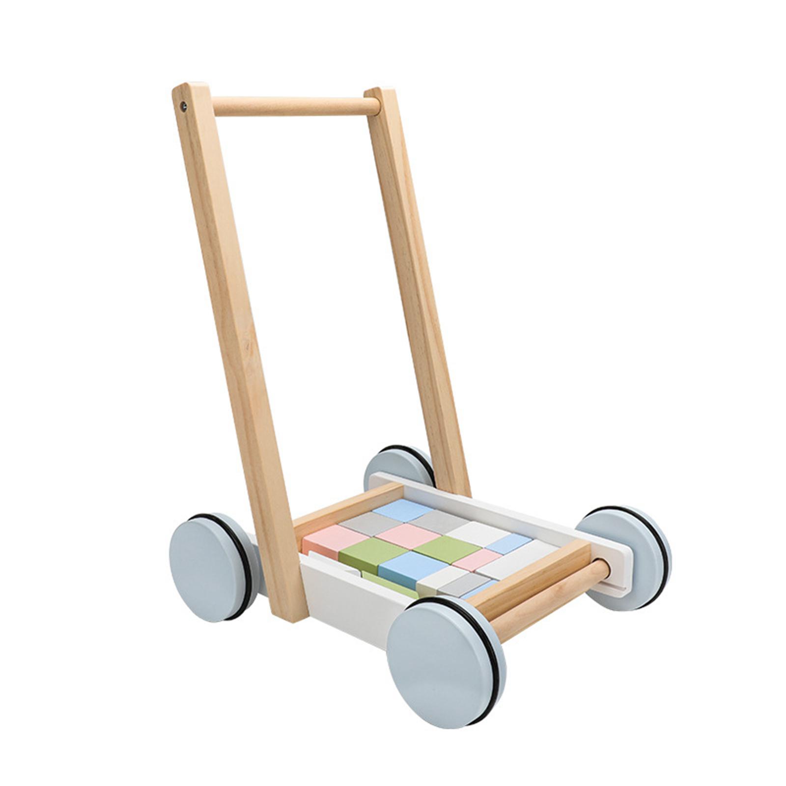 Trolley Colourful Educational Baby Toys Learning Wooden Walker Building Block Car Girls Boys Kid Baby Toddler Children