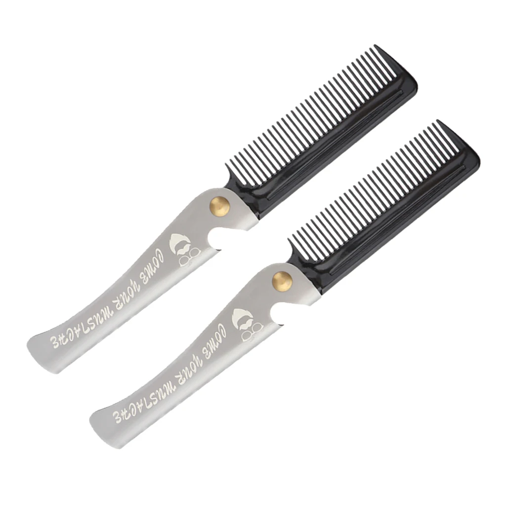 2x Portable Men Beard Hair Comb Folding   Shaping Combs Black