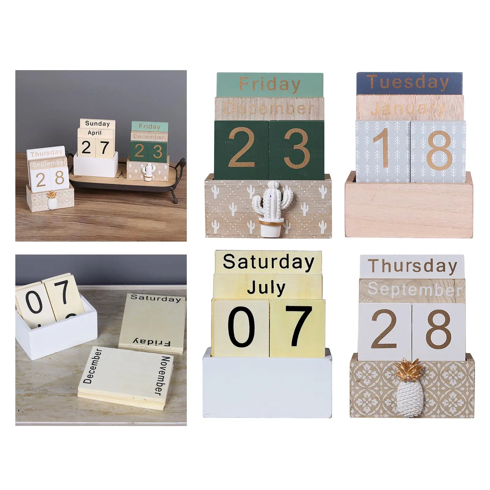 Creative Calendar Perpetual Wooden Chic Antique Style for Living Room Bedroom Indoor Hotel Home