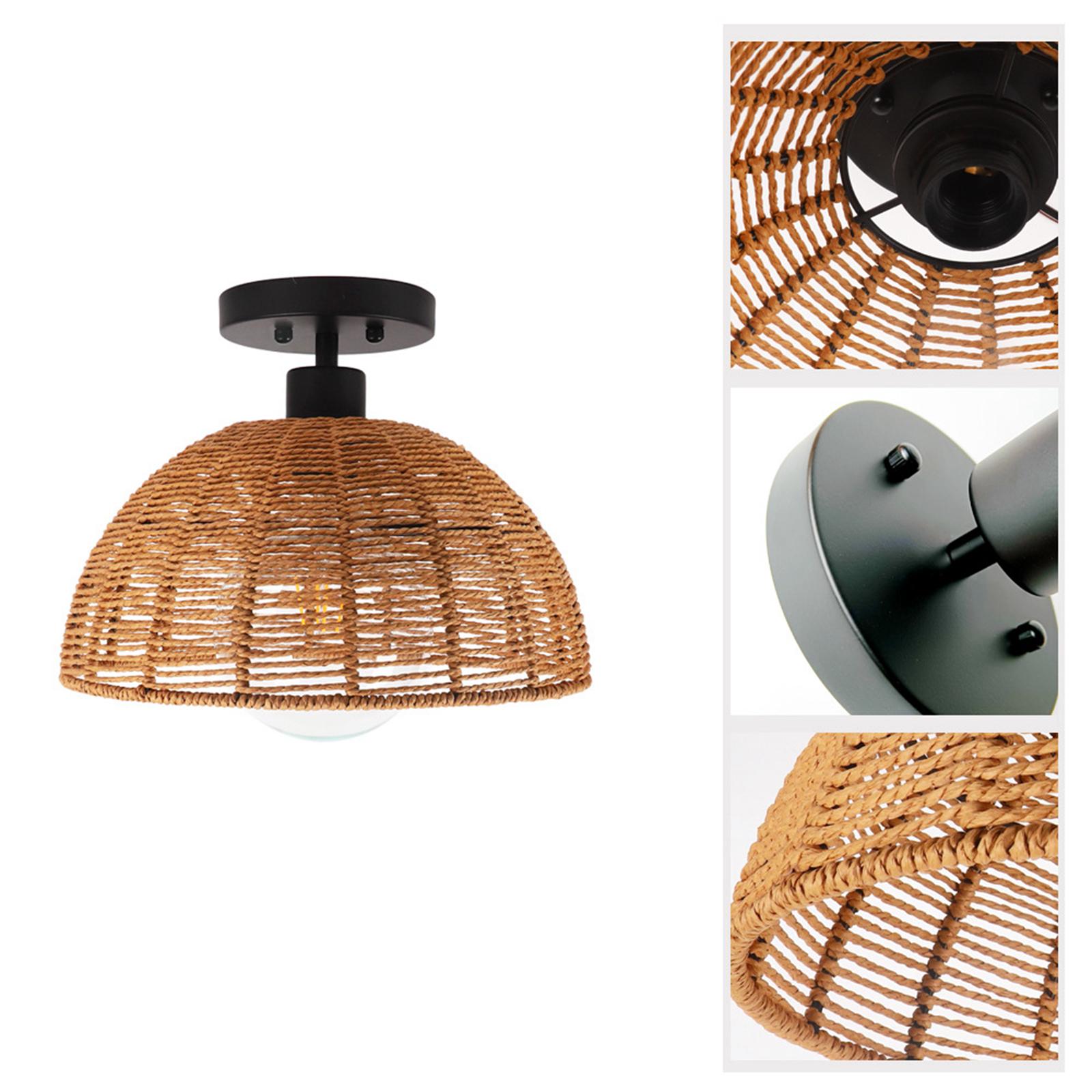 Ceiling Lamp Shades Ornament Rustic Style Rattan Lampshade Light Cover for Living Room Home Kitchen Island Apartment