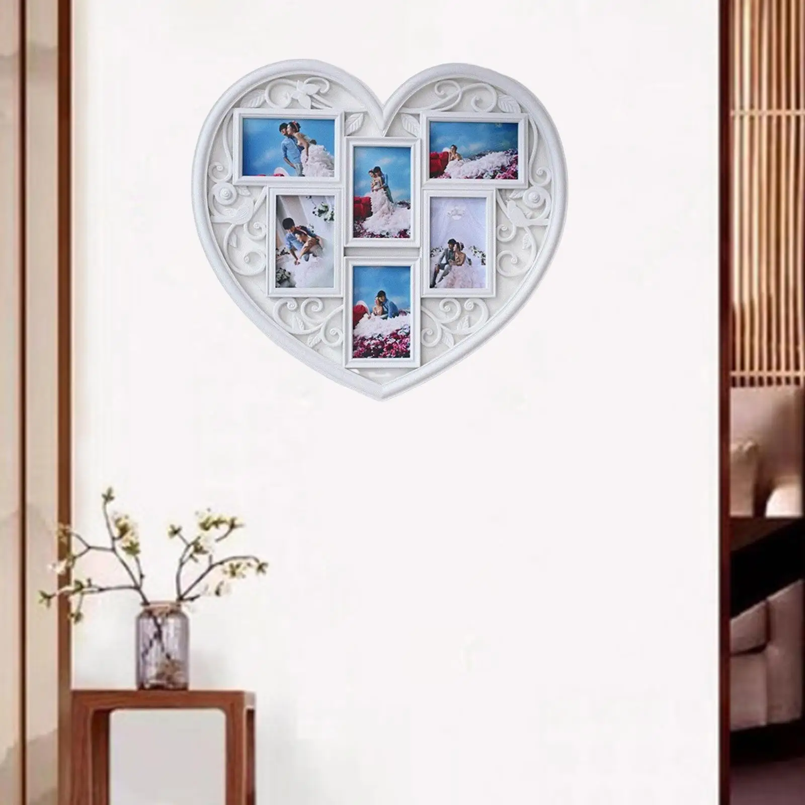 Heart Shaped Wall Decor Collage Picture Frame 6 Openings 4x6 for Bedroom