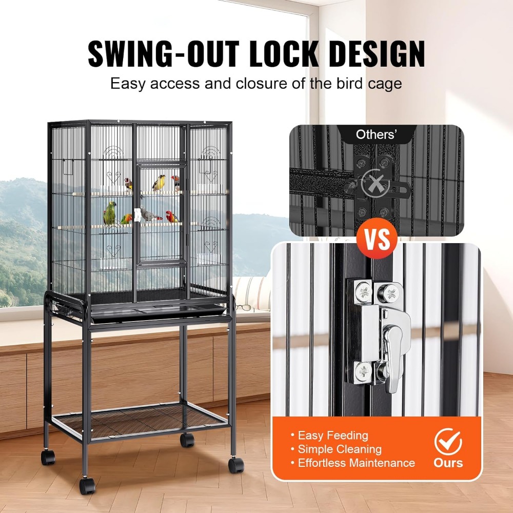 Nombre 4, 54 Inch Standing Large Bird Cage, Wrought Iron Flight Bird Cage with Rolling Stand and Slide Out Tray, Parakeet Cage Bir