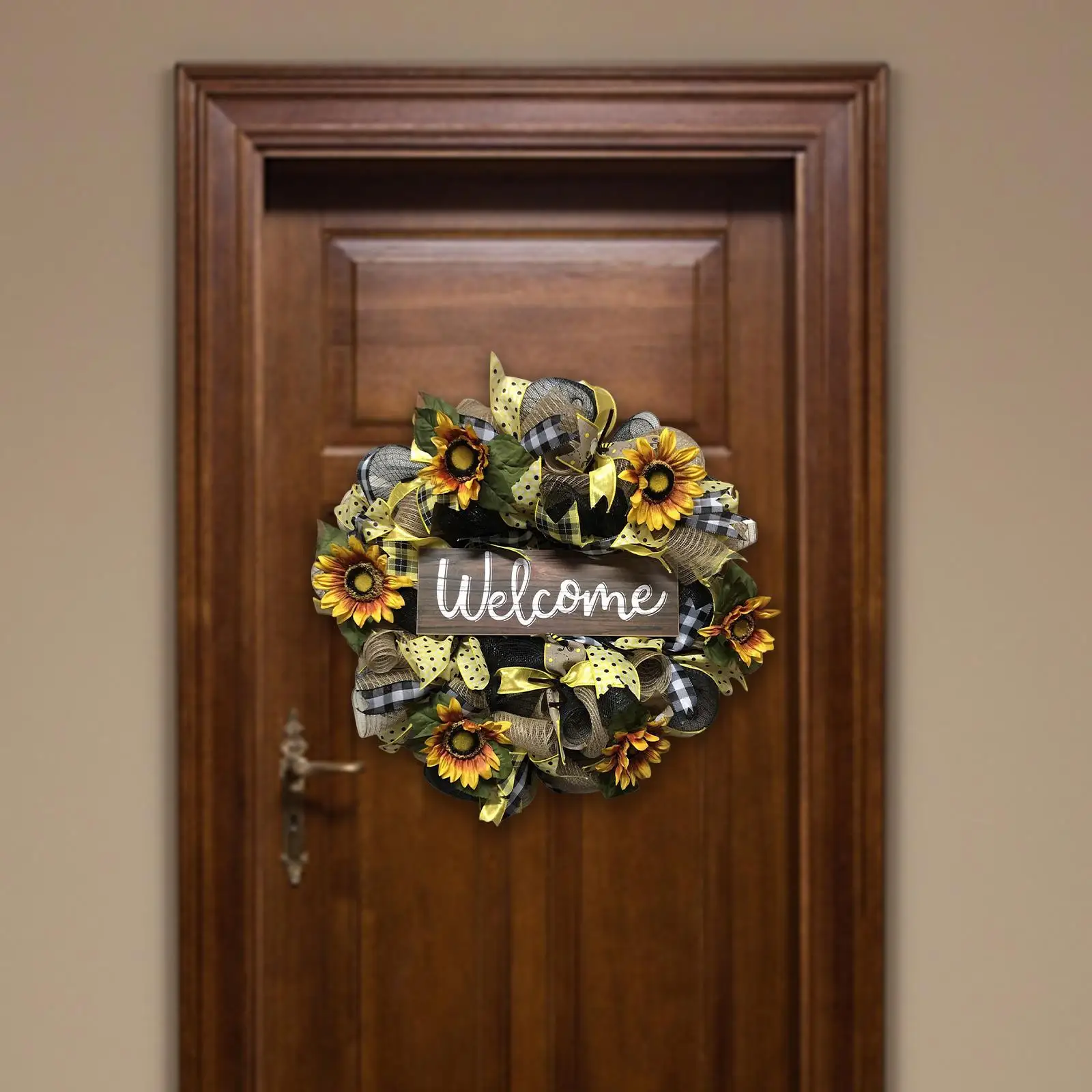 Realistic Artificial Sunflowers Wreath Welcome Sign for Festival Celebration Decoration