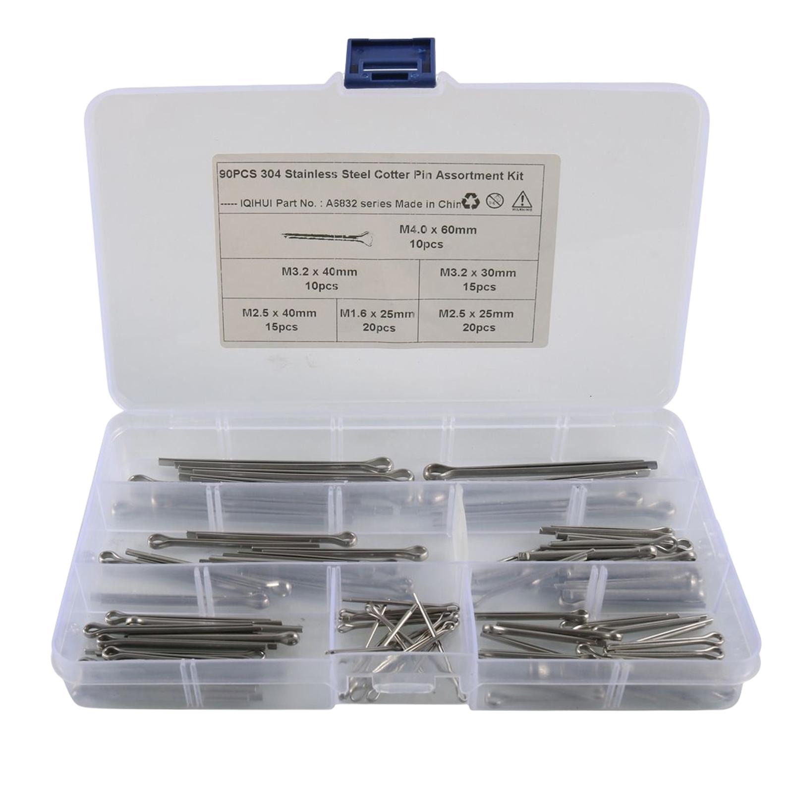 90x Cotter Pin Assortment Kit Assortment Tool with Container Box 304 Stainless Steel Cotter Pin Clip for Trucks Cars Workshops