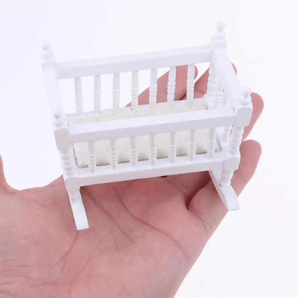 White Baby Cradle Bed Bedroom Furniture Accessory for 1/12 Dollhouse